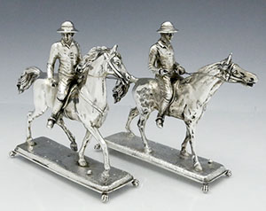 Pair of 800 silver horses with riders Hanau Germany Neresheimer